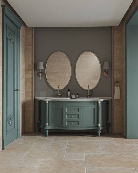 Aged Chablis Beige Natural Limestone paving in Opus Versailles format for a home timeless classic design in London England