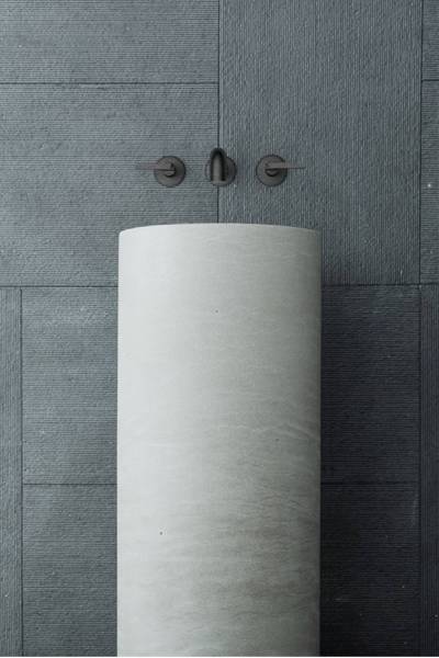 Cylindrical pedestal basin in Avalon grey natural stone