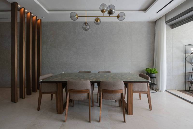 Large custom-made wall slabs in natural gray limestone from the Atlas Mountains in Morocco in brushed finish - Apartment in Rabat / Morocco