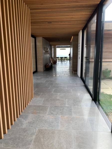 Kahla Bayadère Grey Beige Antique Rustic Ussé free Lengths Paving in a superb home in Miami Florida