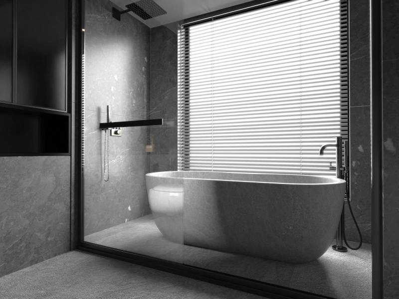 Minimalist Elegance in Limestone and Serene Bathroom Retreat in a Rabat Villa now available in London UK