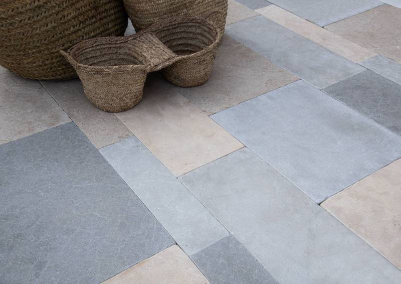 Beige and gray terrace coatings. High quality and resistant outdoor cladding well priced in Chicago office, Illinois